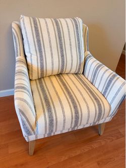 White chair with blue and grey stripes NEW