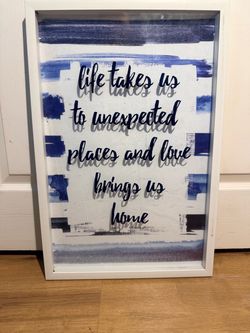 Framed Inspirational Wall Art – Blue & White – 16” x 24”