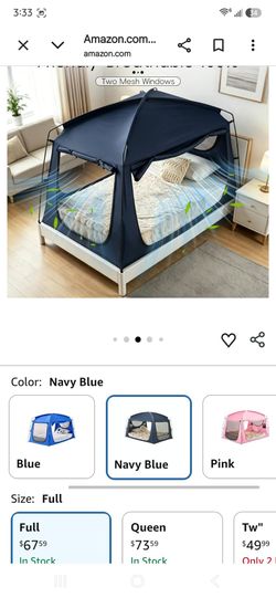 Navy Blue Privacy Sleep Full Size Bed Tent for Adults Kids, 3 Door Indoor Blackout 90% Canopy Tents with Breathable Mesh Windows