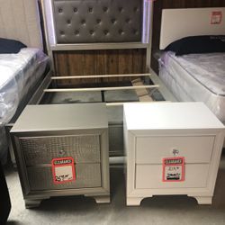 Queen size headboard and footboard rails $499.95  Dressers $699.95  Night Stand $259.95  Chest $499.95  Available Two Colors Champagne , Frost White 