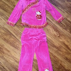 Sanrio Hello Kitty Kimono Pajama Top & Pants Girls Size 8 Sleepwear Pink Pullove