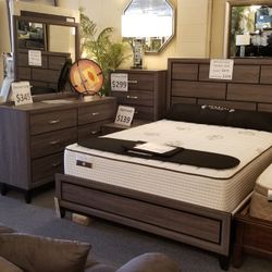 Brand New Gray Queen Bedframe + Dresser + Mirror + Nightstand 4PCs Set