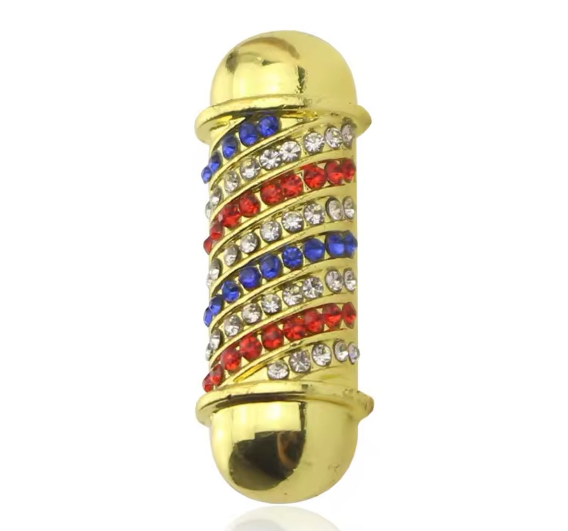 Brand New Barber Pole Golden Color Brooch Pin With Rhinestones Hair Stylist Gift