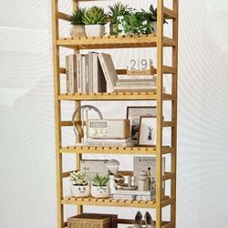 6 Tier Bamboo Shelf - Bookcase, Plant Flower Stand, Bathroom Adjustable Shelves