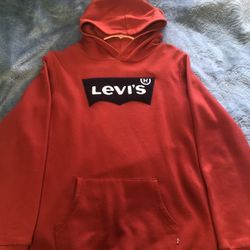 Levis red hoodie with embroidered bat print logo in the center