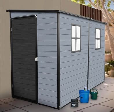 New in Box 8x4ft Resin Outdoor Storage Shed with Floor and 2 Windows Plastic Sheds & Outdoor Storage