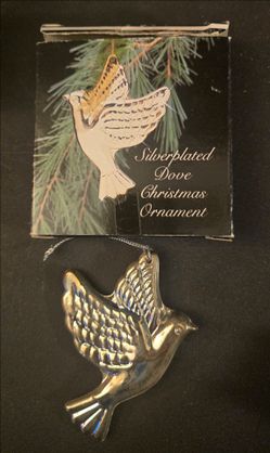 Vintage Silver-Plated Dove Christmas Ornament with Velvet Display