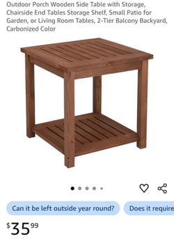Outdoor Porch Wooden Side Table with Storage, Chairside End Tables Storage Shelf, Small Patio for Garden, or Living Room Tables, 2-Tier Balcony Backya