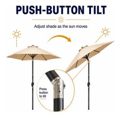 9FT Patio Umbrella - Outdoor Table Umbrella with Smooth Crank Lift, Push Button Tilt and 8 Sturdy Ribs - Market Umbrella UV Protection Waterproof for 