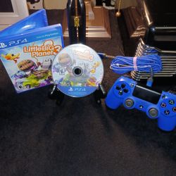 Midnight Blue Official PlayStation 4 Controller + With Blue U P Scale Charging Cord And Little BIG Planet 💙 