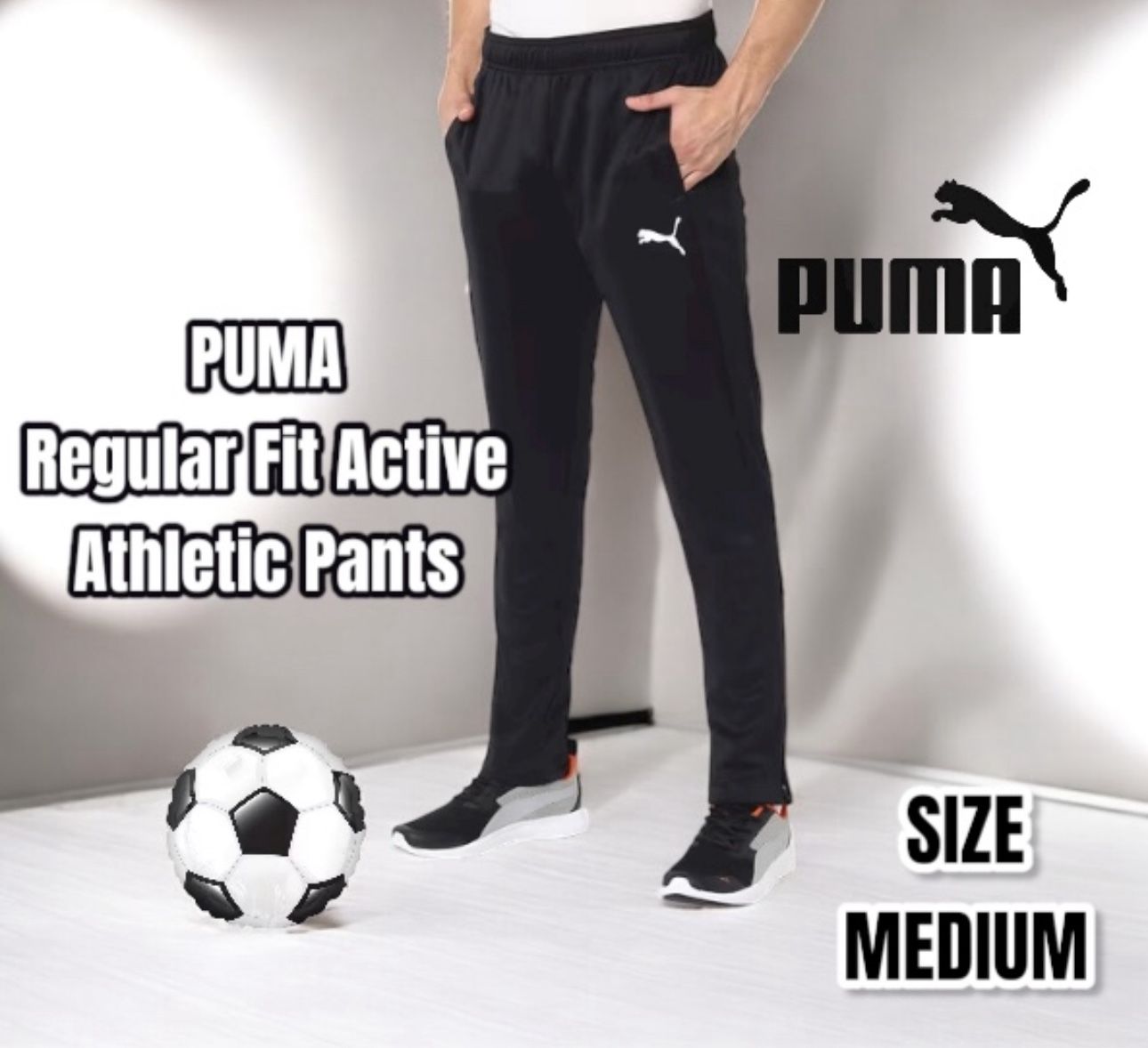 PUMA Mens Regular Fit Active Athletic Pants, Size Medium (Black)