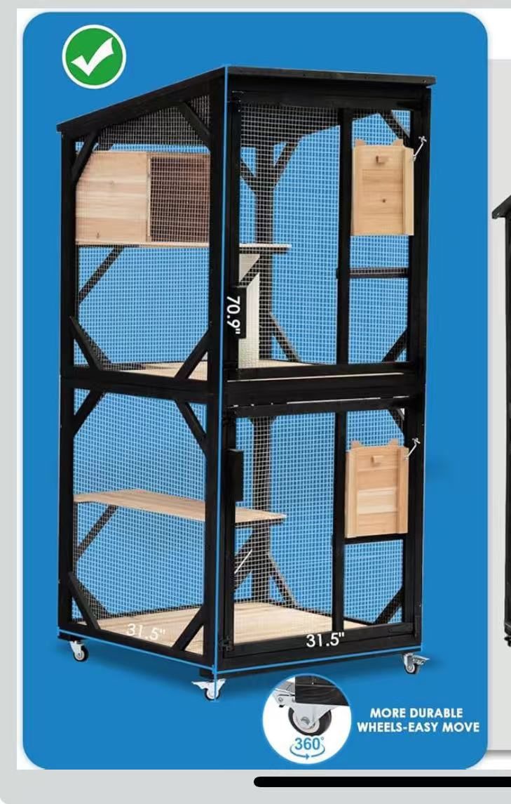 ✌️ 4 Tiers 70.9" H Cat Catio Cat House Outdoor Enclosure Window Large Outside Patio with Removable Floor, Scratching Post Sisal Ball 4 Wheels Waterpro