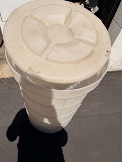 Large White Plastic Storage Barrel with Lid