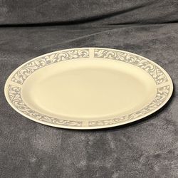 Vintage 1957 Homer Laughlin Gray Scroll Patterned Oval Serving Platter 13.75 x 11 in. 