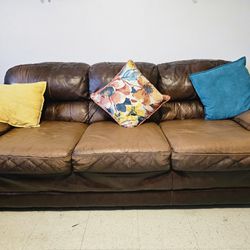 2 Brown Leather Couch Set