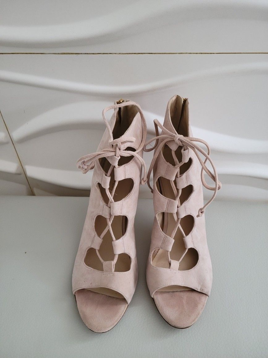 Suede Lace Up Heels Size 10