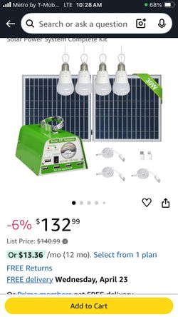 Solar Lights for Inside, 4 Bulbs Solar Shed Lights with On Off Switch, 30W Solar Panel Kit 115WH Backup Battery with Phone Charger, AC to DC Adapter,