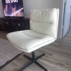 Modern White Faux Leather Swivel Accent Chair