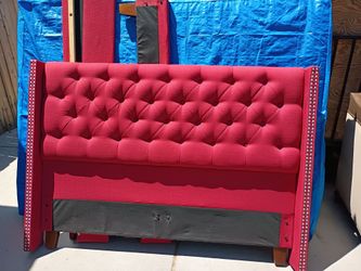 Red Tufted Upholstered Headboard with Nailhead Trim