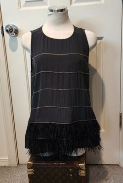 Sleeveless Feather hem/ beaded top Sz Lg