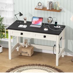 White & Black Farmhouse Computer Desk