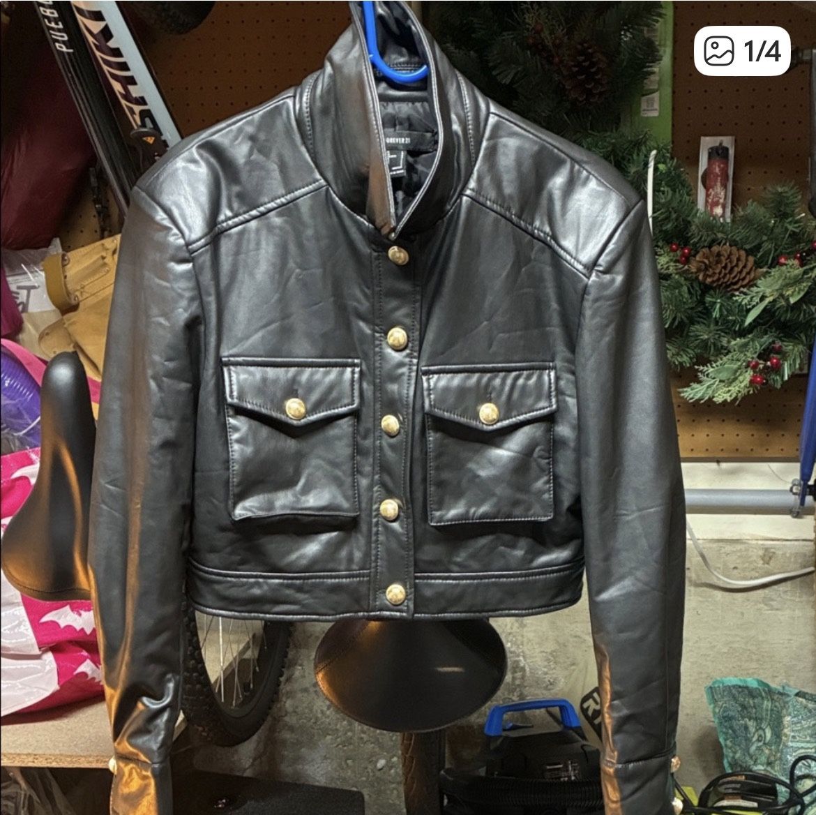 Fashion Nova Black Leather Jacket With Gold Accents
