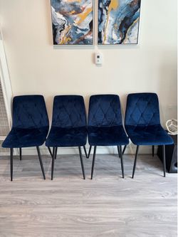 Blue Velvet Dining Accent Chairs, Set of 4