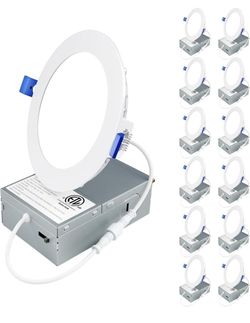 (Brand New in Box) 
Ensenior 12 Pack 4 Inch LED Recessed Ceiling Light, Dimmable, 3000K Warm White, 750LM 9W 120V, High Brightness Canless Wafer Downl