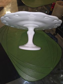 Indiana Vintage Teardrop Milk Glass Cake Stand  Pedestal Scalloped Rim 1950’s