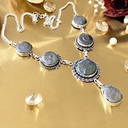 Gray Biwa Pearl 925 Sterling Silver Overlay Dangling Necklace 