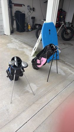 Golf clubs and boogie boards