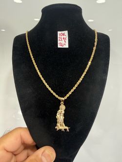 10K Solid Gold Rope Chain and Pendant For Wedding 21Gr 26 Inches Long