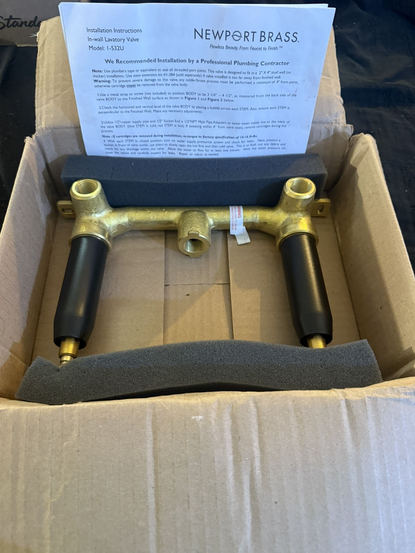 Newport Brass In Wall Lavatory Rough In Valve Model - 1-532U