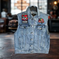 Vintage Harley Lady Harley Davidson Denim Vest w Patches Women Medium