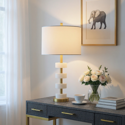 Luster Marble Table Lamp with Gold Marble Base