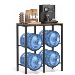 5 Gallon Water Jug Holder, 3-Tier Water Jug Stand with Extended Wood Tabletop Shelf, 4 Slots 5 Gal Water Bottle Holder Storage Rack with Water Dispens