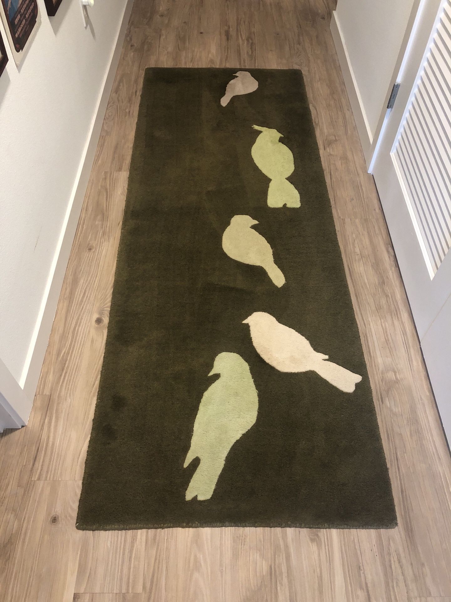 Green love bird rug runner by West Elm 2.5 x 7