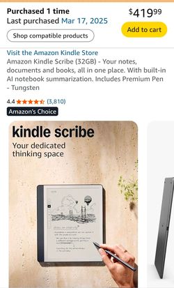 Amazon Kindle Scribe (32GB) - Your notes, documents and books, all in one place. With built-in AI notebook summarization. Includes Premium Pen - Tungs