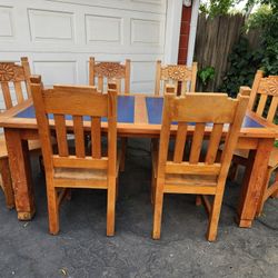 Hand Carved Solid Wood Dining Table Set w/6 Chairs Made In Mexico 6' x 3.5' Mesa Comedor