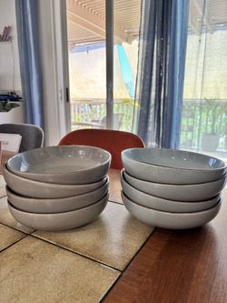 8 Shallow Bowls by Over and Back (light blue and gray)