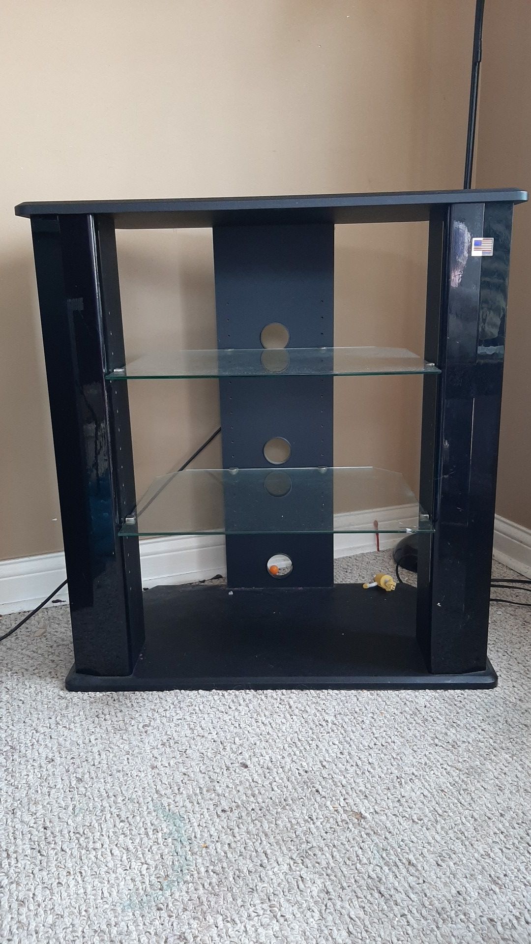 TV stand, black with 2 glass shelves.