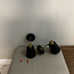 New Set Of 2 Black / Gold Wall Lamps Whit Lightbulbs ( Hardwired) 
