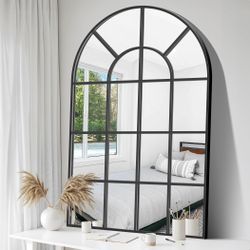 New GLASHOM 30x48 Black Arched Window Pane Wall Mirror Retail $149.00