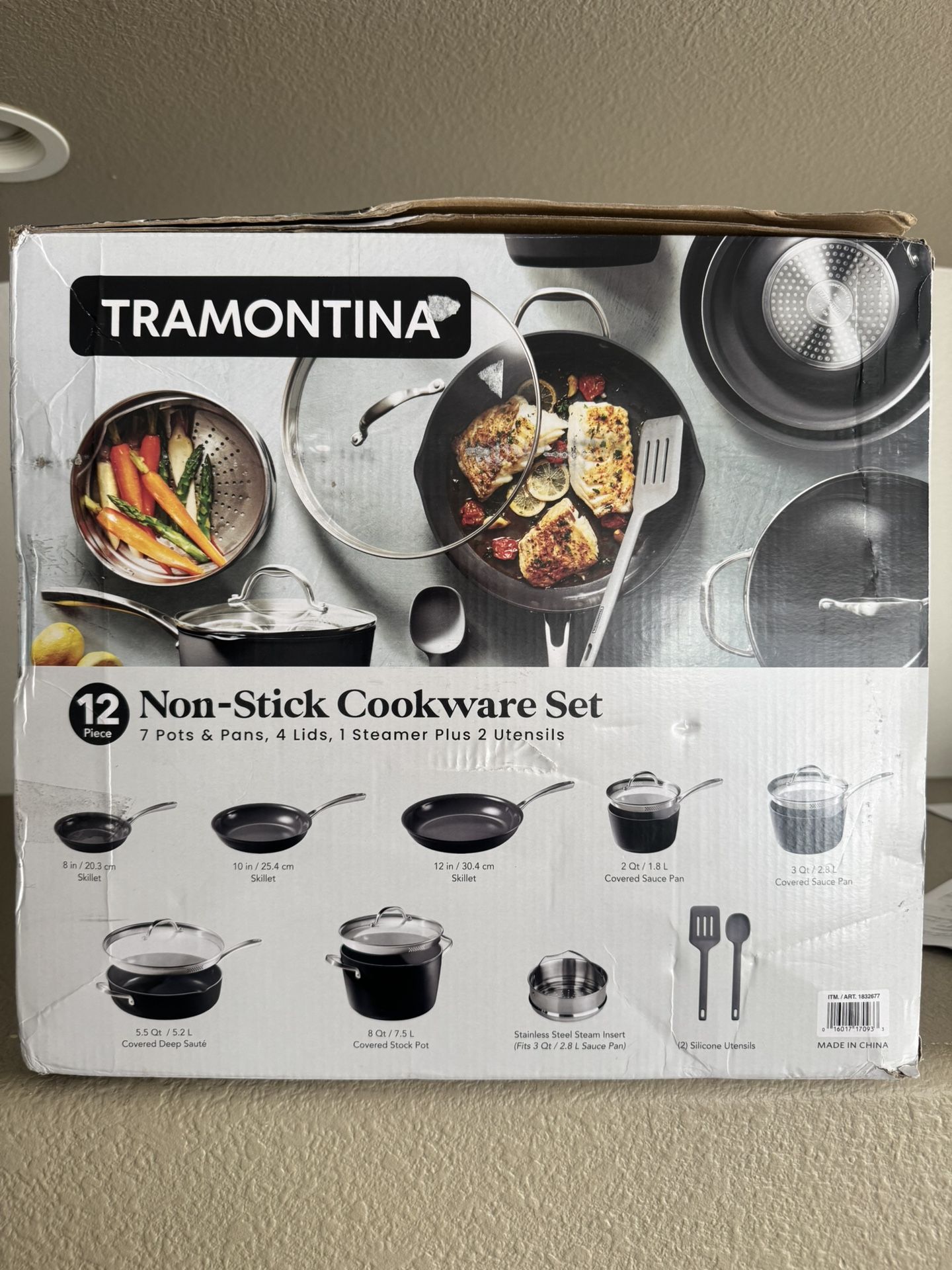 Tramontina 12-Piece Non-Stick Ceramic Cookware Set – Pots & Pans, Steamer, Utensils – NEW
