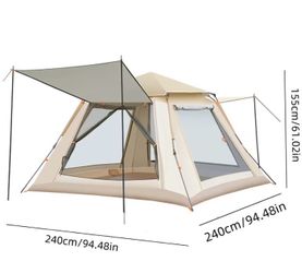 4 people family Pop up Camping Tent with Canopy Quick Setup, Mosquito Netting Beige