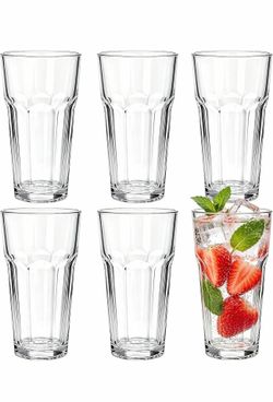 16 oz Highball Glasses 6 Pack, Thick Lead-Free Glass Tumblers with Heavy Base, Clear Drinking Glasses for Water, Juice, Beer, Cocktails, Dishwasher Sa