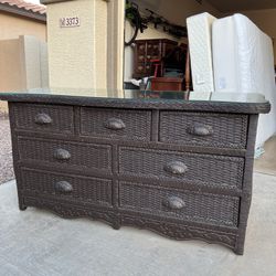 Brown Wicker Dresser 