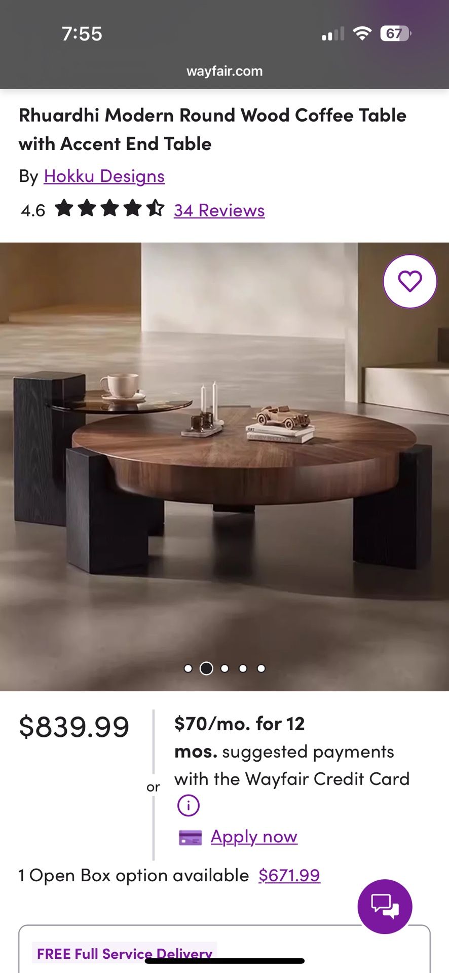 NEW IN BOX Modern Coffee Table