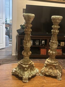 Beautiful Vintage 1940s-50s Baroque/Gothic Style Plaster Pillar Candleholders: