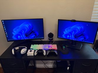 FULL Gaming PC + Dual Monitor Streaming Setup with Gaming desk